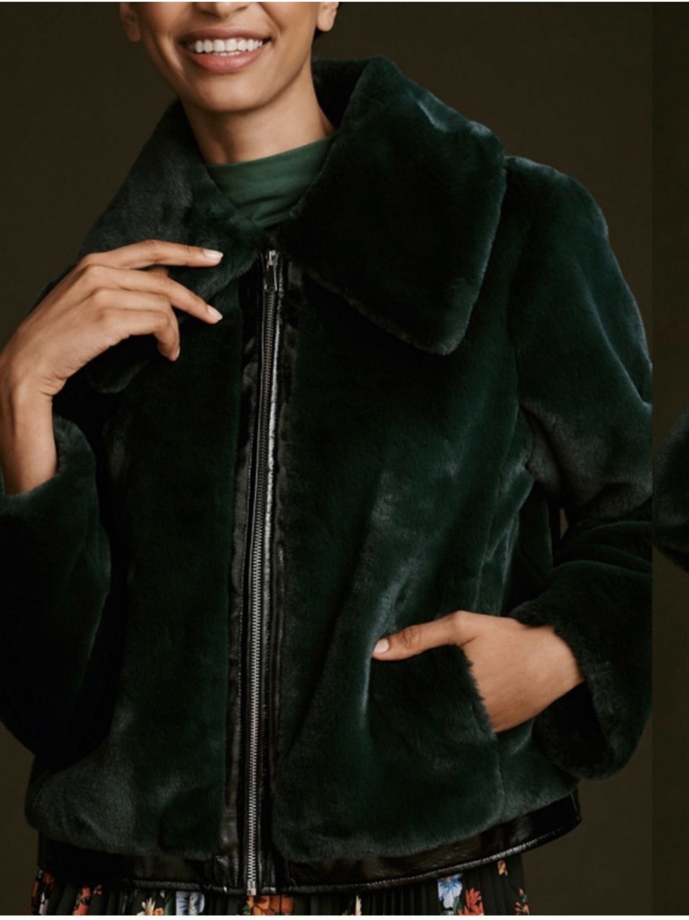 Anthropologie Emerald Green Plush Zip-Front Teddy Jacket